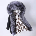 Carmen Charlott Luxury Silver Fox Fur Parka Black