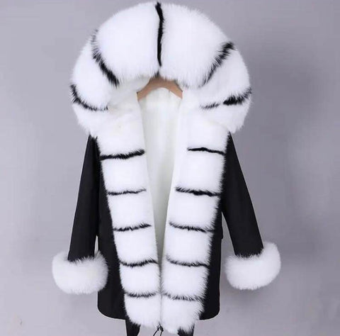 Carmen Charlott Fox Fur Parka Black with Black and White Fur