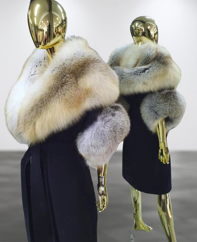 Carmen Charlott Alpaka Wool Luxury Fox Fur Coat with Hood AW23