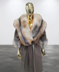 Carmen Charlott Alpaka Wool Luxury Fox Fur Coat with Hood AW23