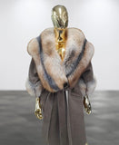 Carmen Charlott Alpaka Wool Luxury Fox Fur Coat with Hood AW23