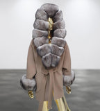 Carmen Charlott 100% CASHMERE Luxury Fox Fur Coat with Hood AW23