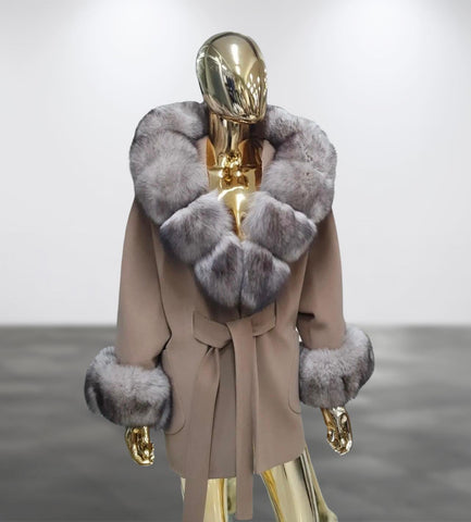 Carmen Charlott 100% CASHMERE Luxury Fox Fur Coat with Hood AW23