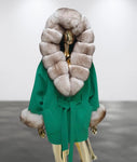 Carmen Charlott 100% CASHMERE Luxury Fox Fur Coat with Hood AW23