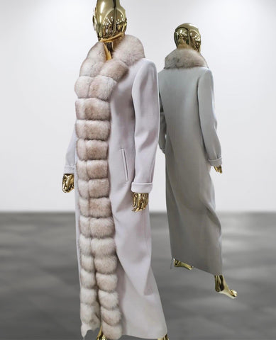 Carmen Charlott 100% CASHMERE Luxury Fox Fur Extra Long Coat AW23