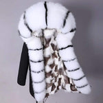 Carmen Charlott Luxury Fox Fur Parka Black with Black and White Fur