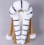 Carmen Charlott Fox Fur Parka Beige with Black and White Fur