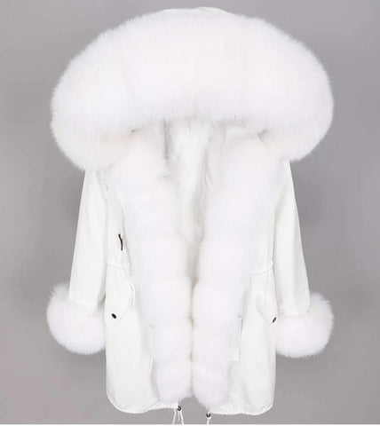 Carmen Charlott Fox Fur Parka White with White Fur