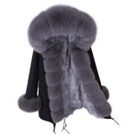 Carmen Charlott Luxury Fox Fur Parka Black with Powder Gray Fur