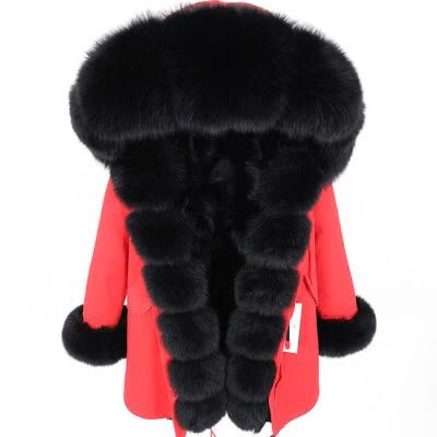 Carmen Charlott Fox Fur Parka Red with Black Fur