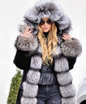 Carmen Charlott Luxury Silver Fox Fur Parka Black