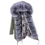 Carmen Charlott Silver Fox Fur Parka Green