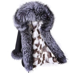 Carmen Charlott Luxury Silver Fox Fur Parka Black