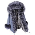 Carmen Charlott Silver Fox Fur Parka Gray