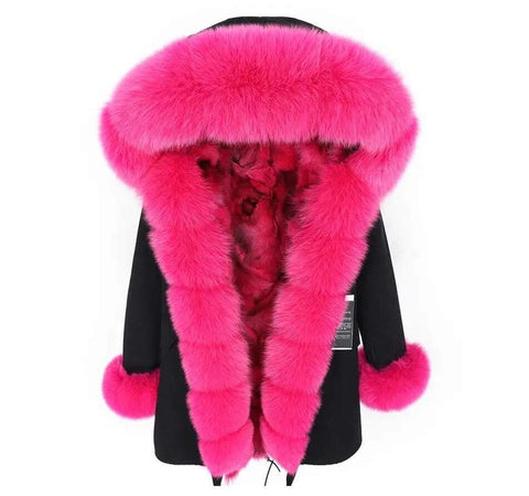 Carmen Charlott Fox Fur Parka Black with Pink Fur