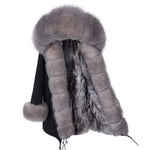Carmen Charlott Luxury Fox Fur Parka Black with Velvet Gray Fur