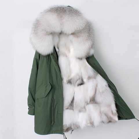 Carmen Charlott Polar Fox Fur Parka Green