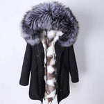 Carmen Charlott Silver Fox Fur Parka Black