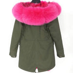 Carmen Charlott Fox Fur Parka Green with Pink Fur