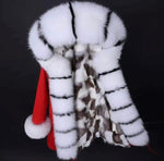 Carmen Charlott Luxury Fox Fur Parka Red with Black and White Fur