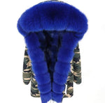 Carmen Charlott Fox Fur Parka Camouflage with Blue Fur