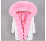 Carmen Charlott Fox Fur Parka White with Pink Fur