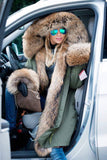 Carmen Charlott Luxury Fox Fur Parka Green with XXL Fur