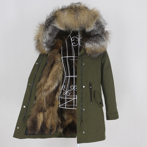 Carmen Charlott Fox Fur Parka Green AW20