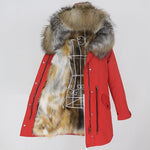 Carmen Charlott Fox Fur Parka Red AW20