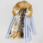 Carmen Charlott Fox Fur Parka Blue AW20