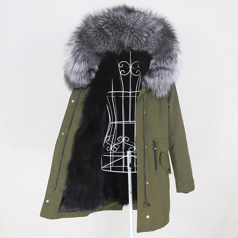 Carmen Charlott Fox Fur Parka Green AW20