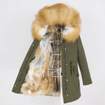 Carmen Charlott Fox Fur Parka Green AW20