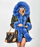 Carmen Charlott Fox Fur Parka Green - Blue Fur