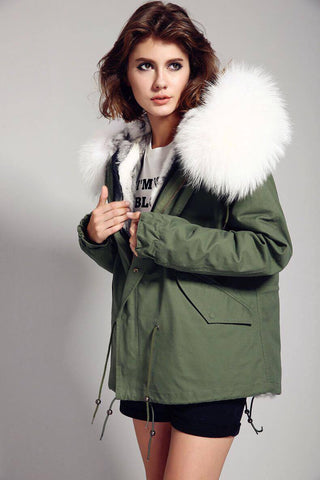 Carmen Charlott Jacket Green - White Fur