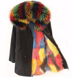 Carmen Charlott Fox Fur Parka Black - Multicolor Fur