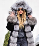 Carmen Charlott Fox Fur Parka Black- Silver Fox Fur
