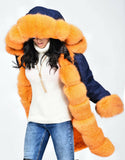 Carmen Charlott Fox Fur Parka Blue - Orange Fur