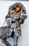 Carmen Charlott Fox Fur Parka Camouflage - Grey Fur
