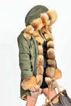 Carmen Charlott Fox Fur Parka Green - Gold Fox Fur