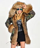 Carmen Charlott Raccon Fur Parka Camouflage