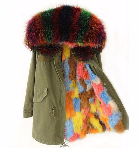 Carmen Charlott Fox Fur Parka Green - Multicolor Fur