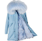 Carmen Charlott Fox Fur Parka Light Blue - Light Blue Fur