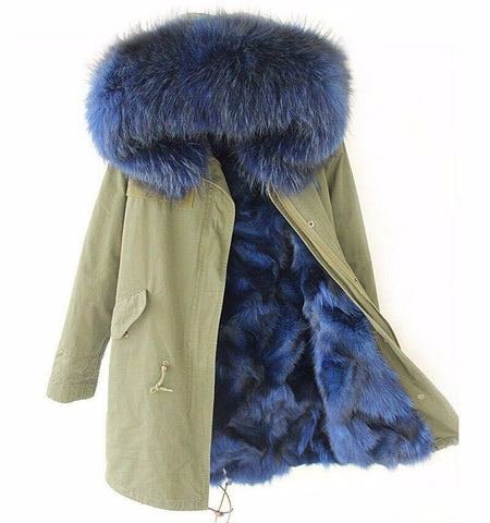 Carmen Charlott Fox Fur Parka Green - Blue Fur