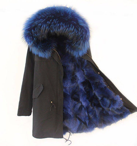 Carmen Charlott Fox Fur Parka Black - Blue Fur