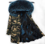 Carmen Charlott Fox Fur Parka Camouflage - Black and Türkis Fur