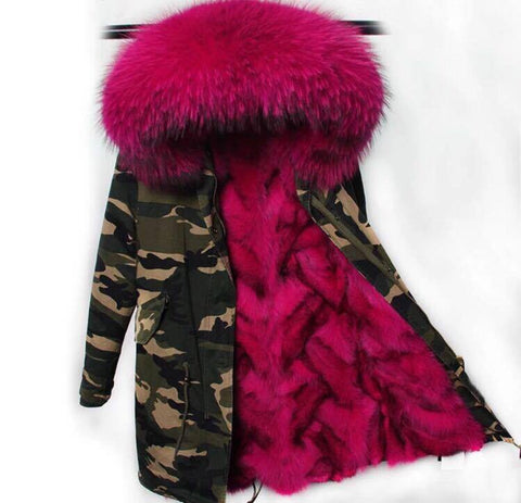 Carmen Charlott Fox Fur Parka Camouflage - Pink Fur
