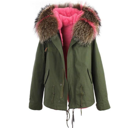 Carmen Charlott Jacket Green - Pink and Natural Fur