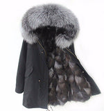 Carmen Charlott Fox Fur Parka Black - Silver Fox Fur