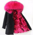 Carmen Charlott Fox Fur Parka Black - Pink Fur