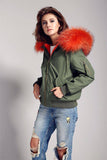 Carmen Charlott Bomber Jacket Green - Orange Fur
